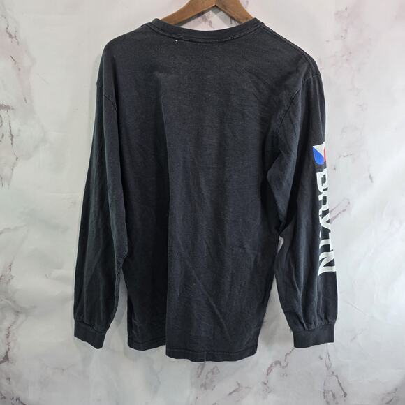 Brixton T Shirt Mens Medium Black Crew Neck Long Sleeve Logo Spellout Tee - Picture 6 of 12